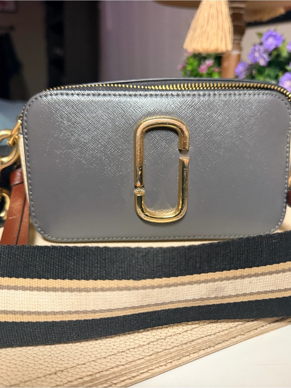Marc Jacobs Snapshot Camera Bag in Navy and cream with Gold Hardware